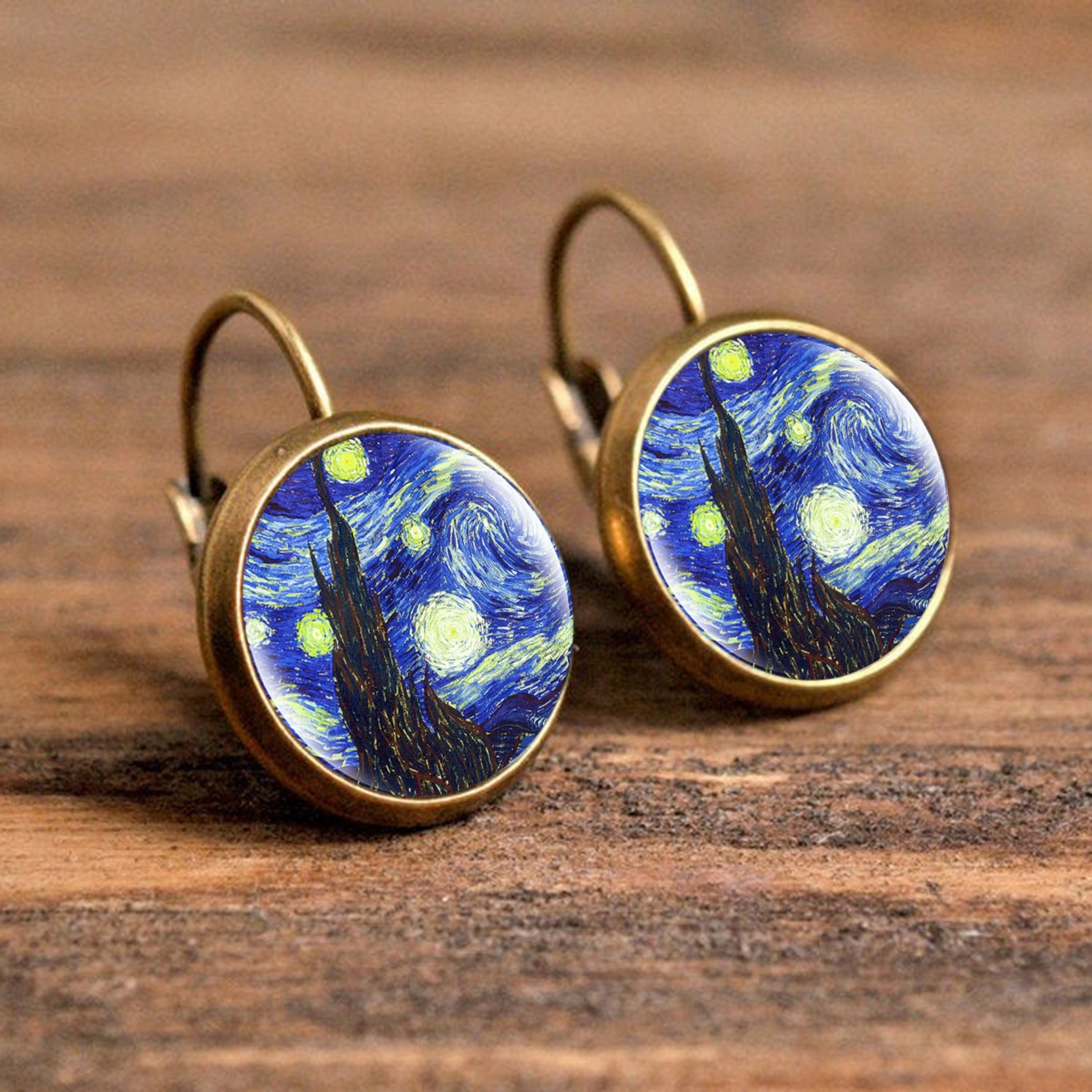 Wholesale wish Foreign Trade Explosions Hot Van Gogh's Painting Time Gem Earrings