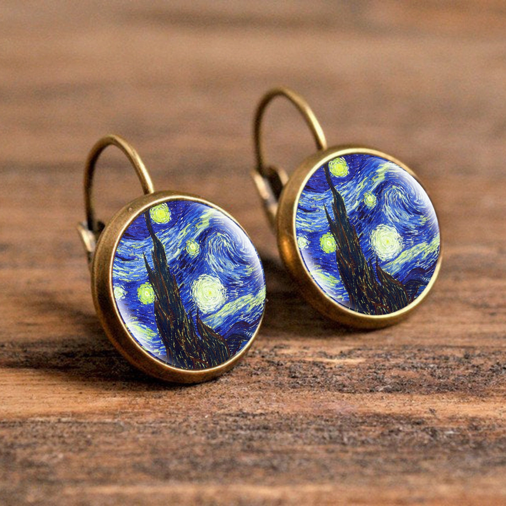 Wholesale wish Foreign Trade Explosions Hot Van Gogh's Painting Time Gem Earrings