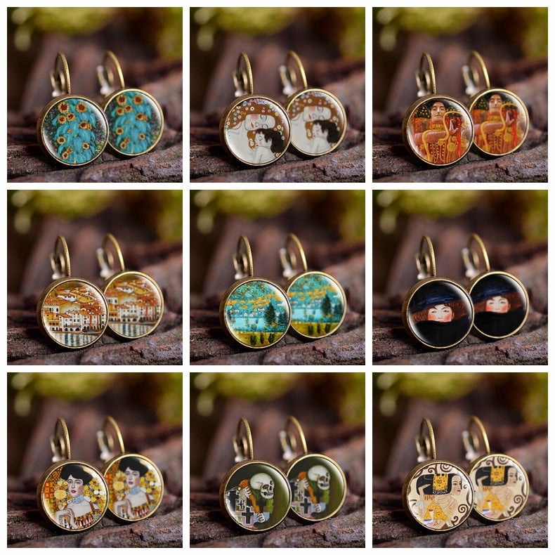 Wholesale wish Foreign Trade Explosions Hot Van Gogh's Painting Time Gem Earrings