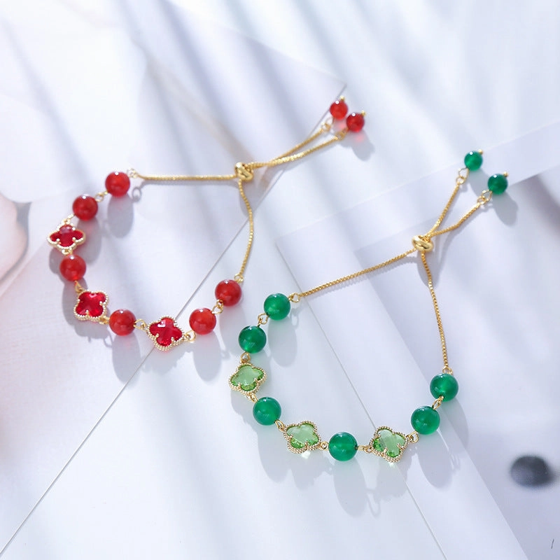 Wholesale Wizard of Oz Lucky Four Leaf Clover Chrysoprase Agate Bracelet