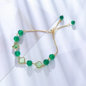 Wholesale Wizard of Oz Lucky Four Leaf Clover Chrysoprase Agate Bracelet
