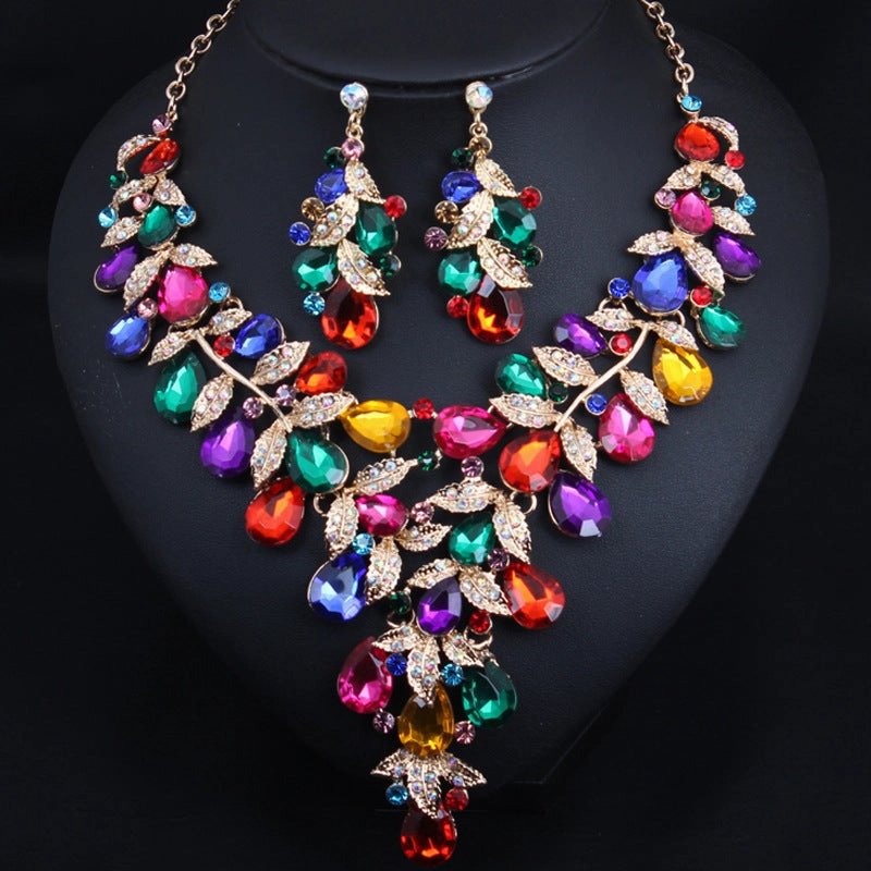 Wholesale Women's Evening Dress Accessories Large Waterdrop Necklace Earrings Set
