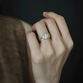 Wholesale women's retro textured silver zircon open light luxury niche ring