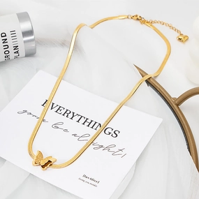 Wholesale Women's Titanium Steel Elegant Simple Butterfly Tassel Blade Chain Necklace