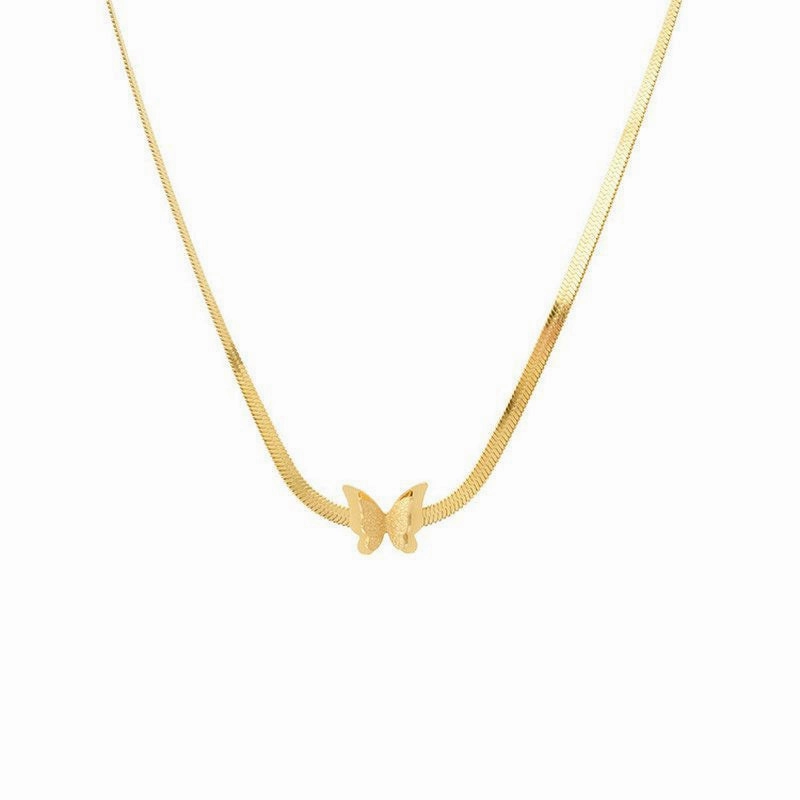 Wholesale Women's Titanium Steel Elegant Simple Butterfly Tassel Blade Chain Necklace