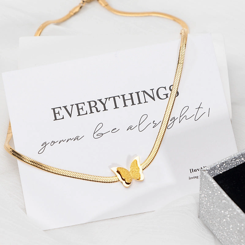 Wholesale Women's Titanium Steel Elegant Simple Butterfly Tassel Blade Chain Necklace