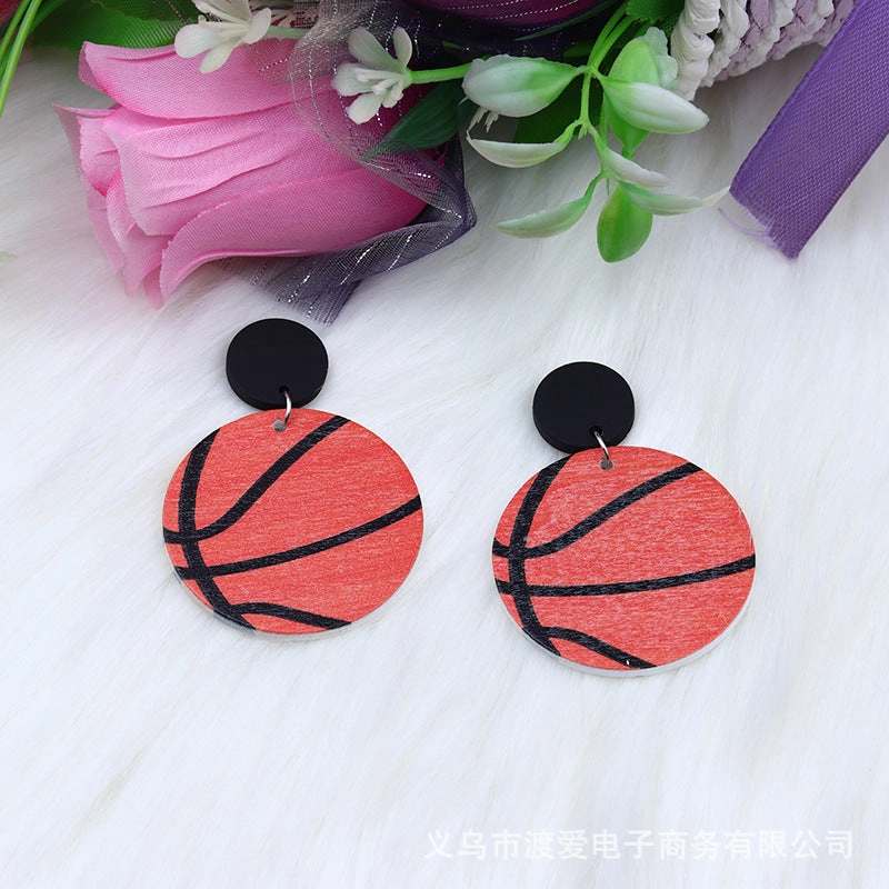 Wholesale Wood Print Basketball Soccer Ear Studs