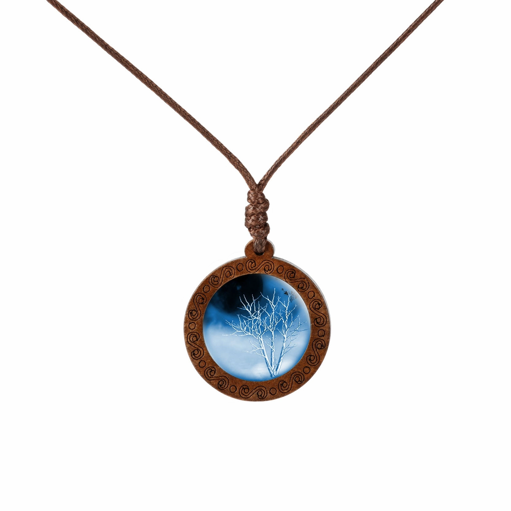 Wholesale Wood Tree of Life Time Gemstone Glass Pendant Necklace