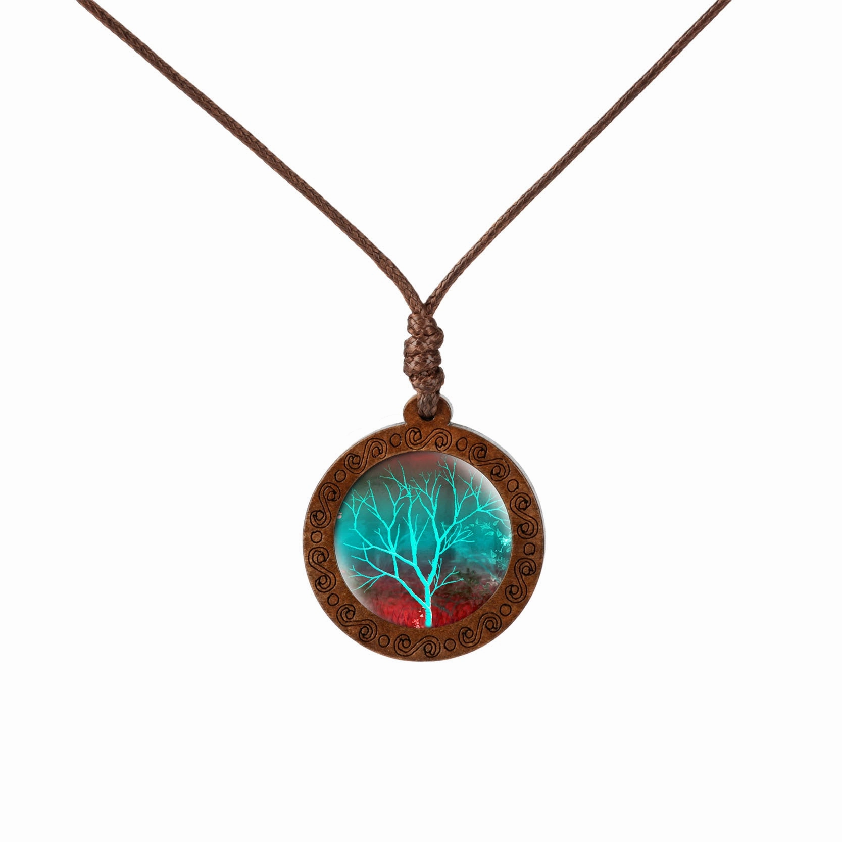 Wholesale Wood Tree of Life Time Gemstone Glass Pendant Necklace