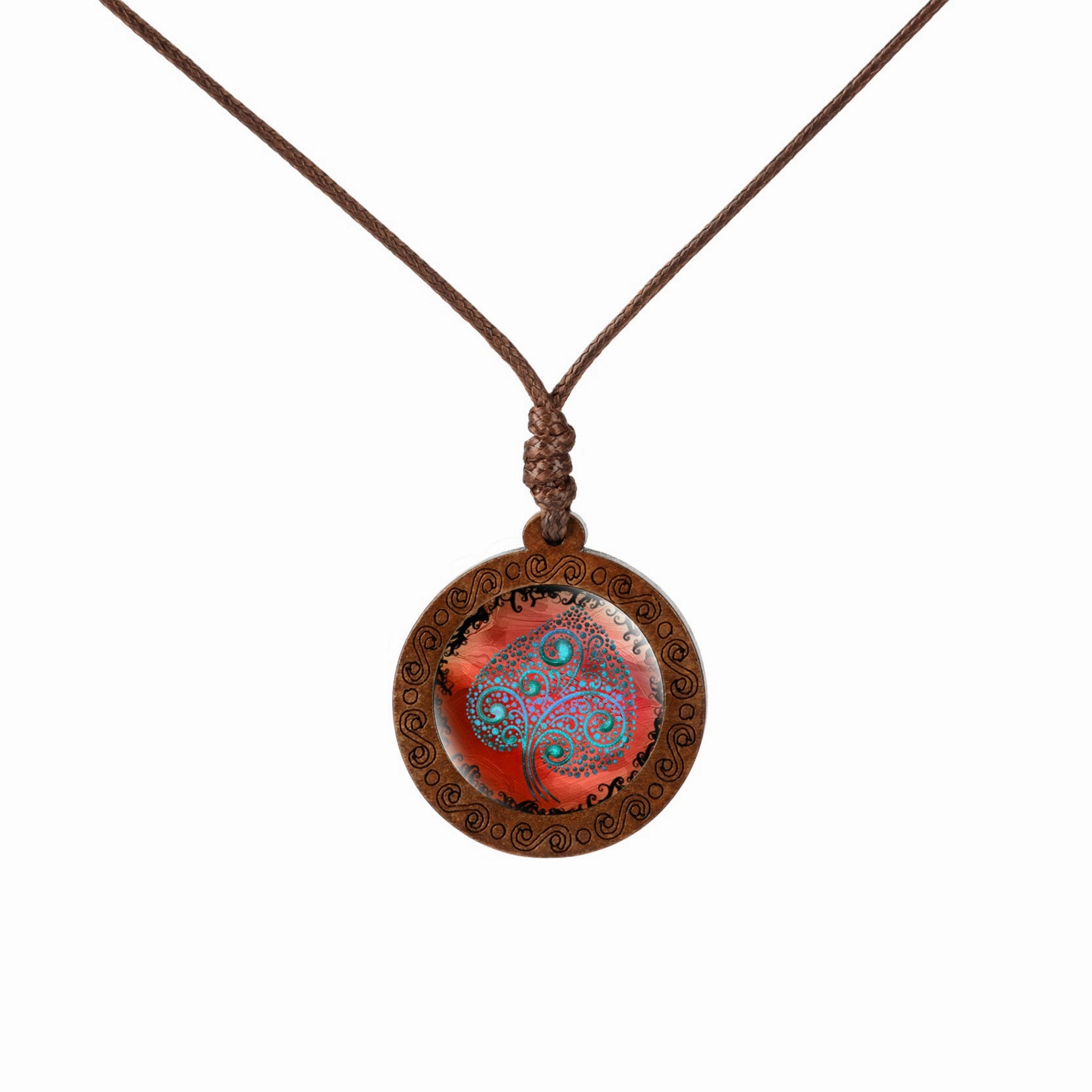 Wholesale Wood Tree of Life Time Gemstone Glass Pendant Necklace