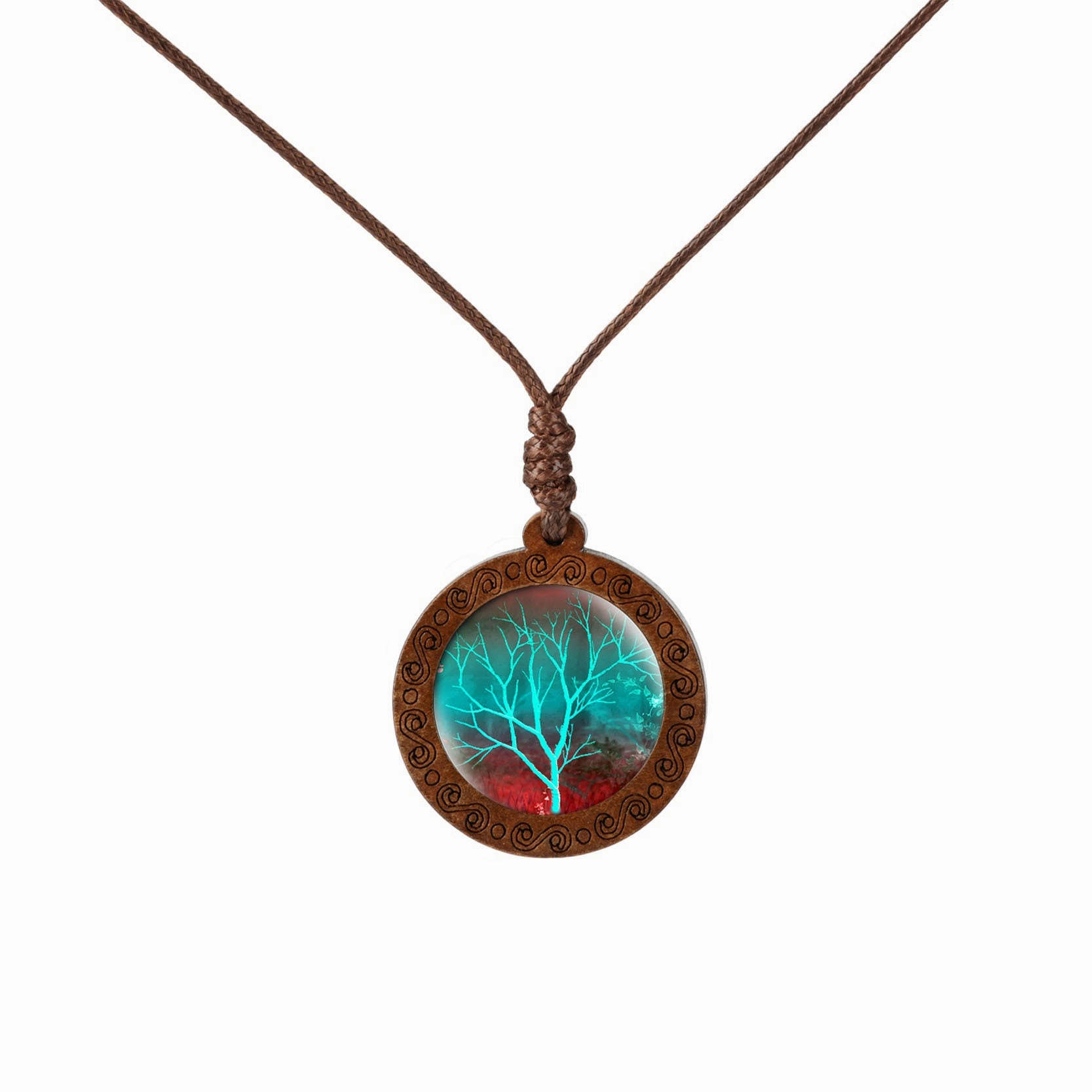 Wholesale Wood Tree of Life Time Gemstone Glass Pendant Necklace