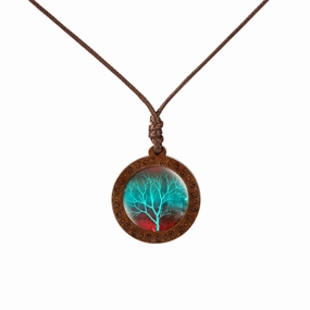 Wholesale Wood Tree of Life Time Gemstone Glass Pendant Necklace