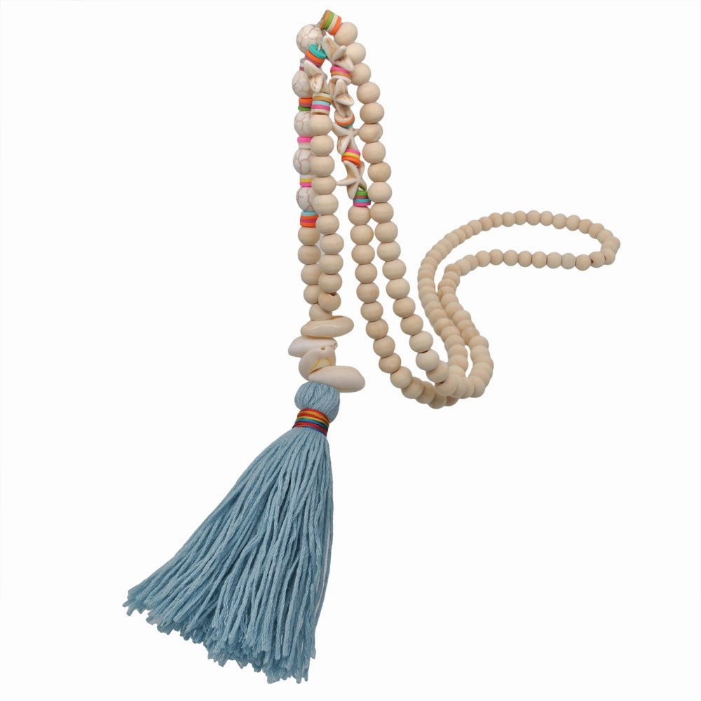 Wholesale Wooden Beaded Tassel Necklace