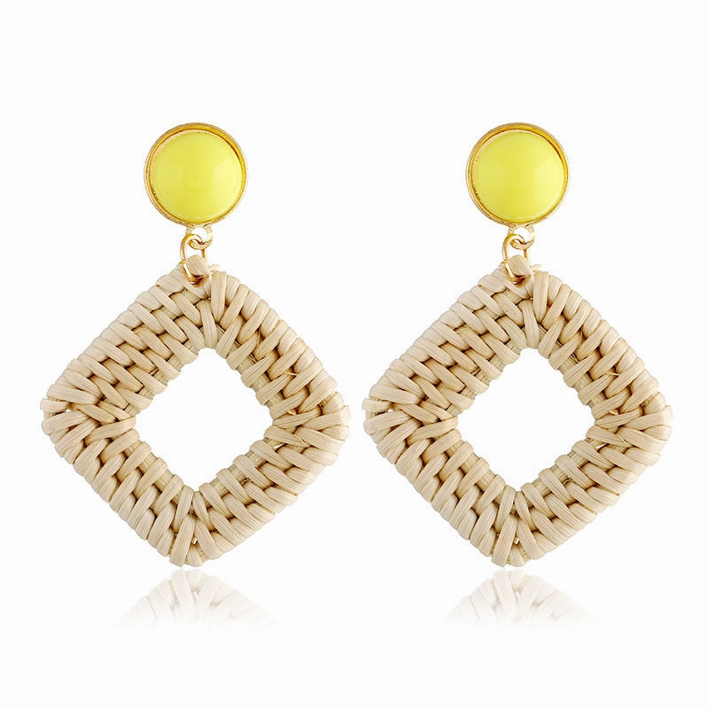 Wholesale Wooden Bohemian Bamboo Rattan Handmade Woven Rattan Earrings