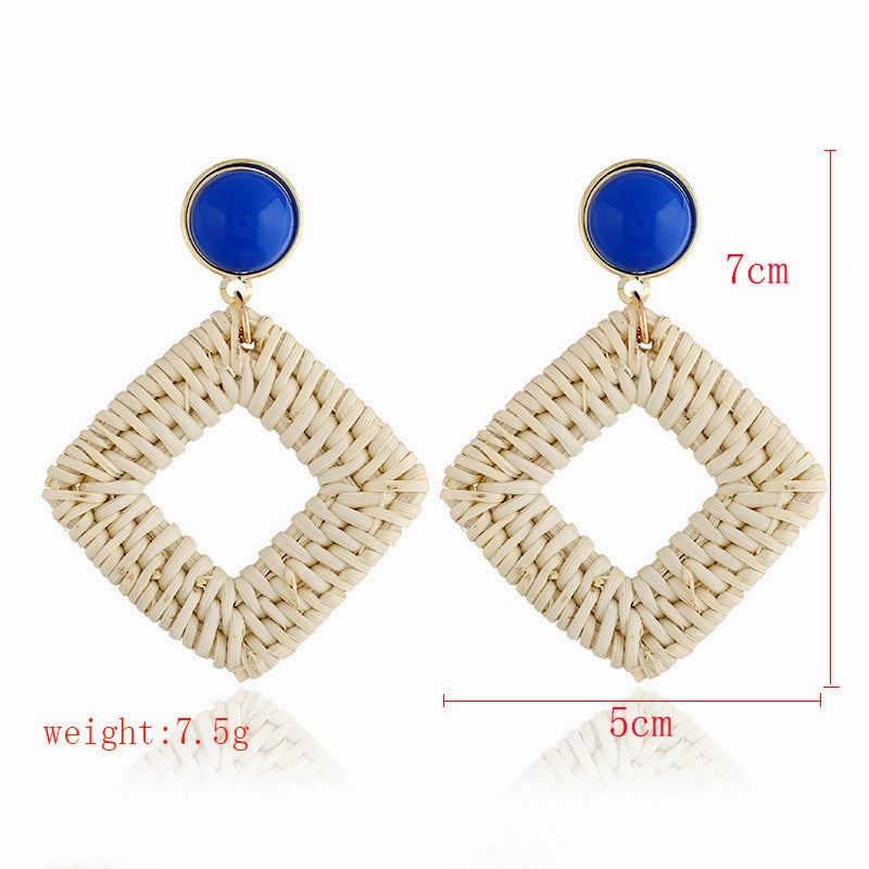 Wholesale Wooden Bohemian Bamboo Rattan Handmade Woven Rattan Earrings
