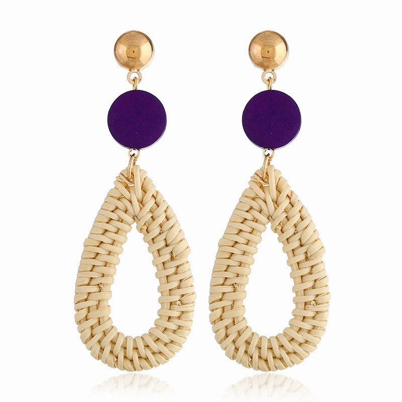 Wholesale Wooden Bohemian Bamboo Rattan Handmade Woven Rattan Earrings