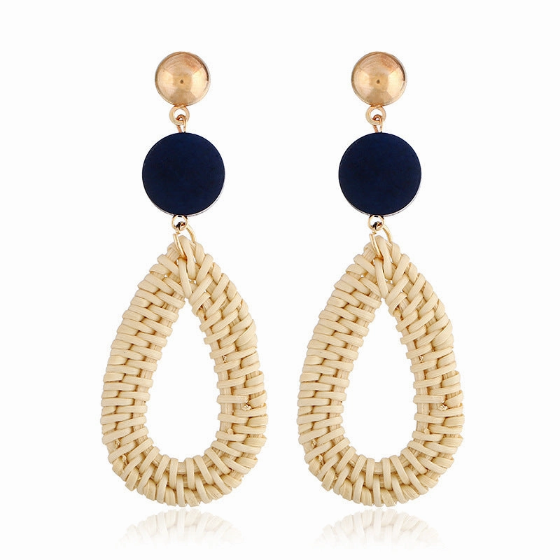 Wholesale Wooden Bohemian Bamboo Rattan Handmade Woven Rattan Earrings