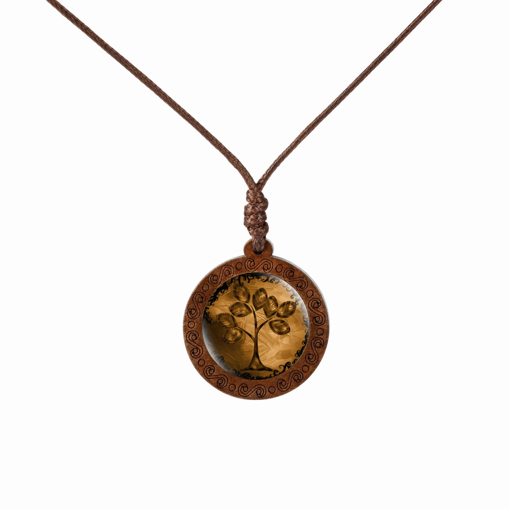 Wholesale Wooden Tree of Life Time Stone Glass Pendant Necklace