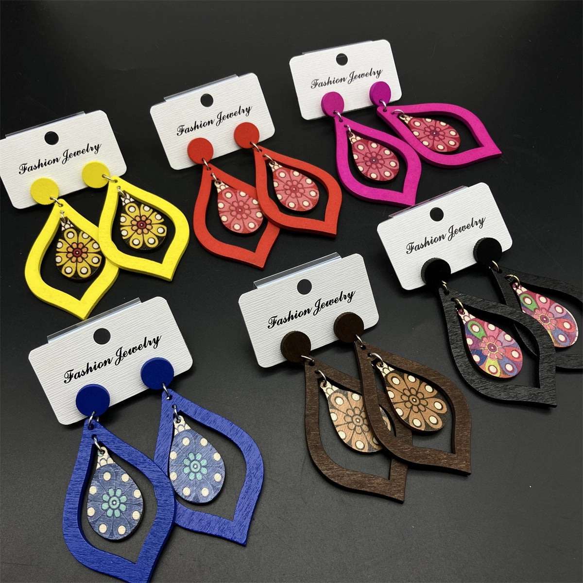 Wholesale Wooden Water Drop Vintage Wooden Earrings