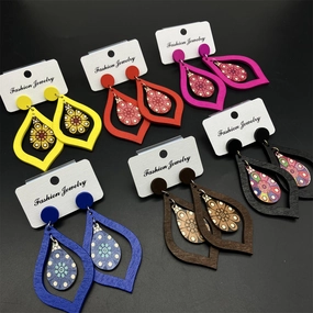 Wholesale Wooden Water Drop Vintage Wooden Earrings