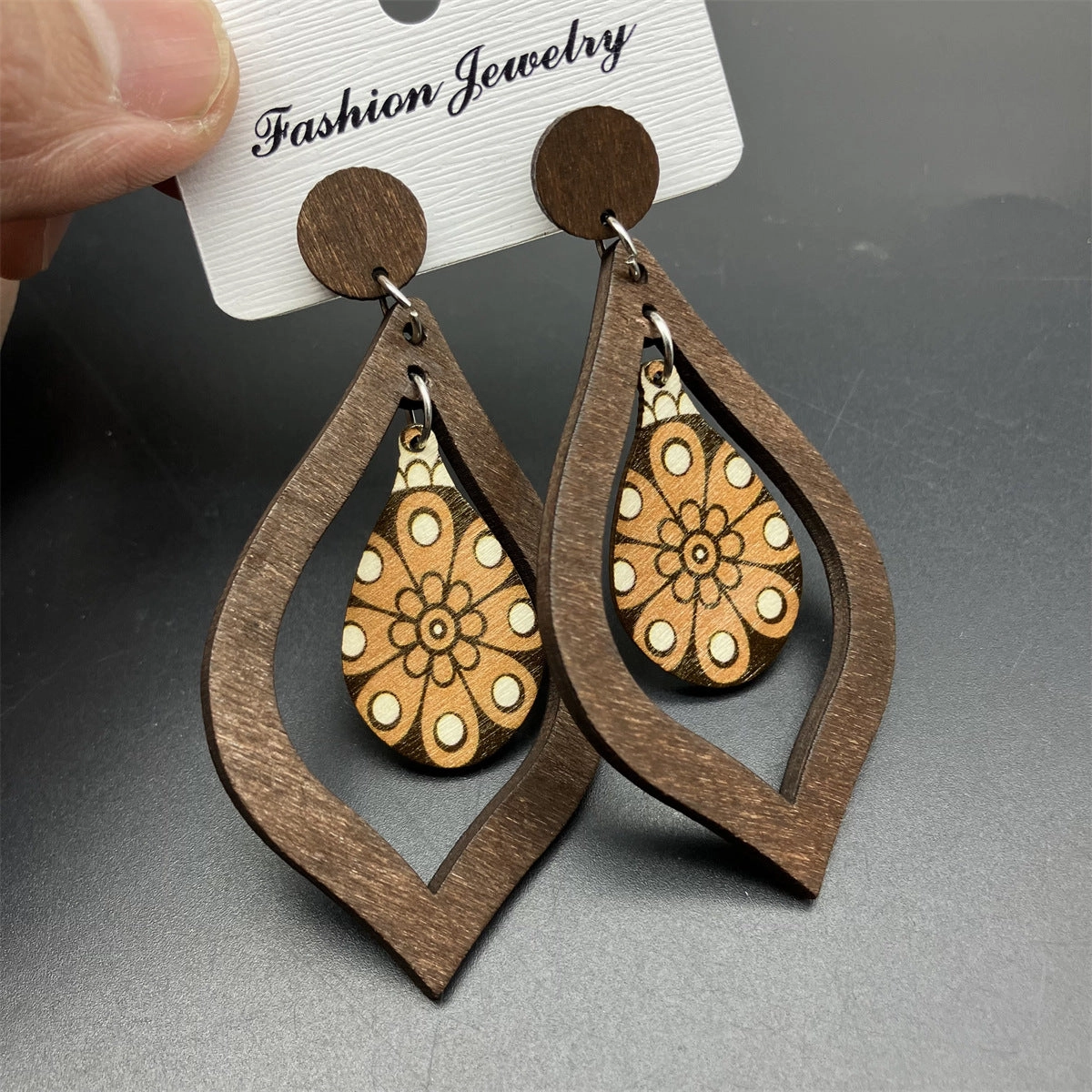 Wholesale Wooden Water Drop Vintage Wooden Earrings