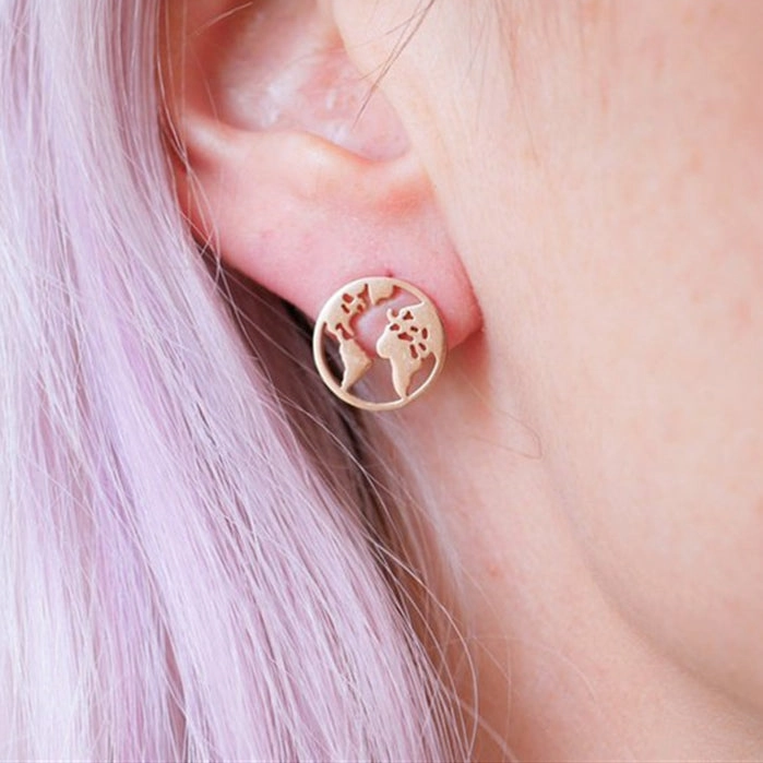 Wholesale World Map Alloy Ear Studs