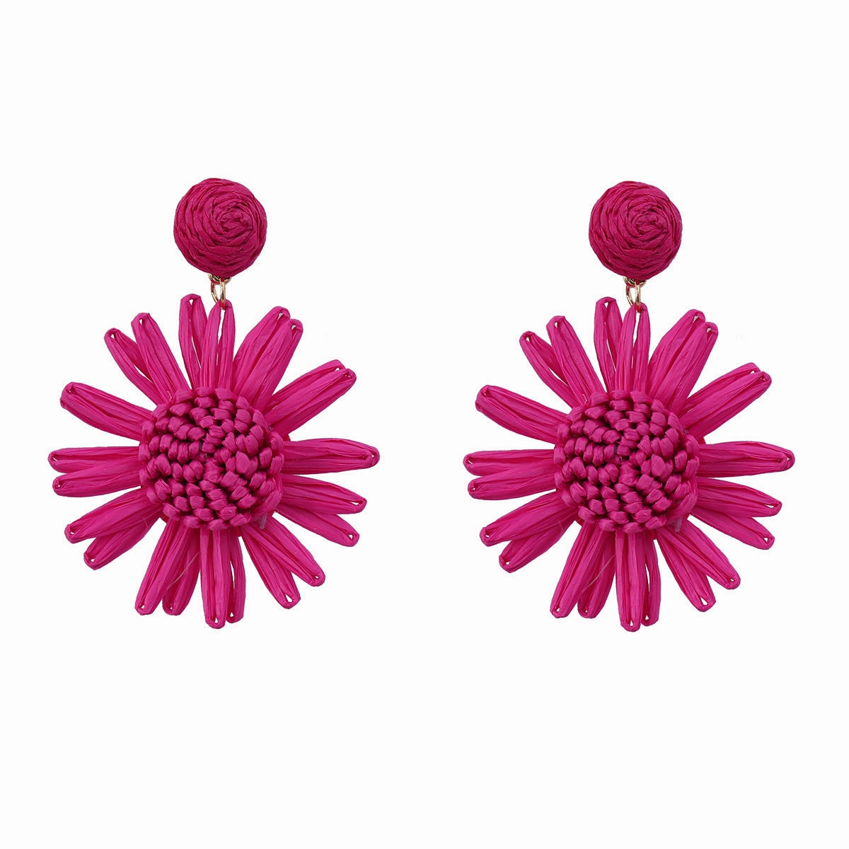Wholesale Woven Flower Raffia Earrings