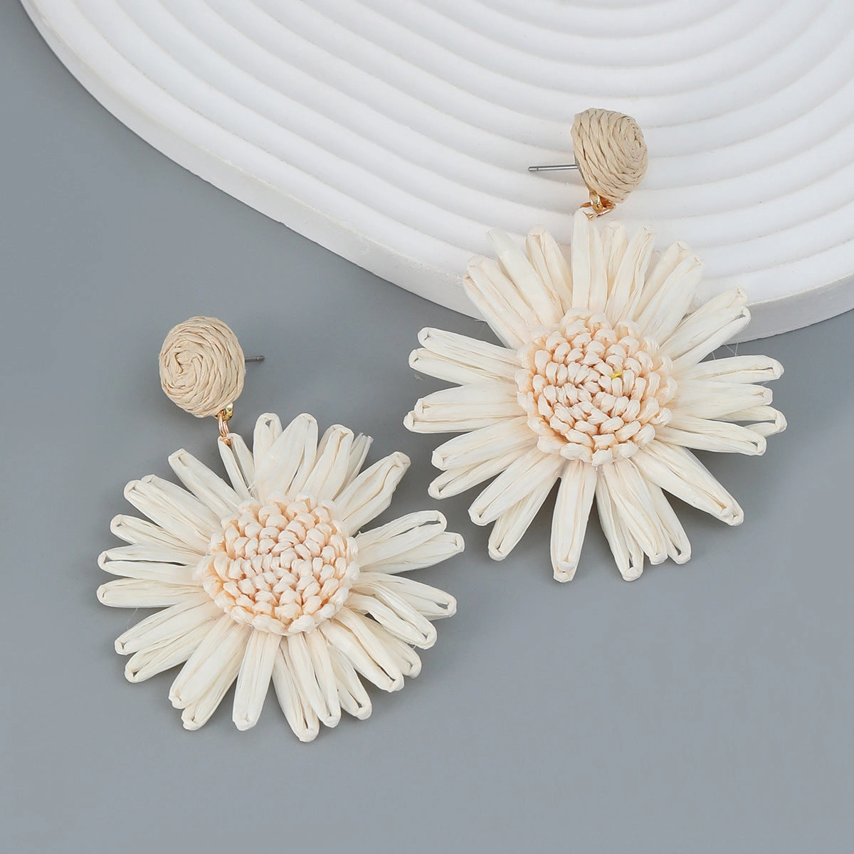 Wholesale Woven Flower Raffia Earrings