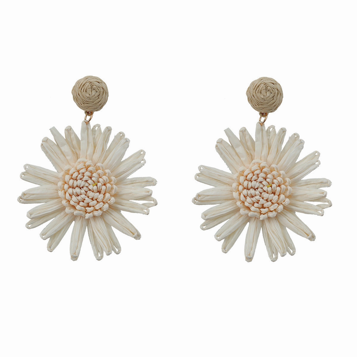 Wholesale Woven Flower Raffia Earrings