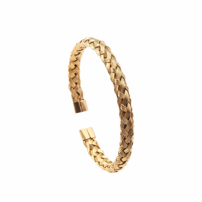 Wholesale Woven Open Adjustable Stainless Steel C-shaped Gold Bracelet