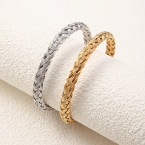 Wholesale Woven Open Adjustable Stainless Steel C-shaped Gold Bracelet
