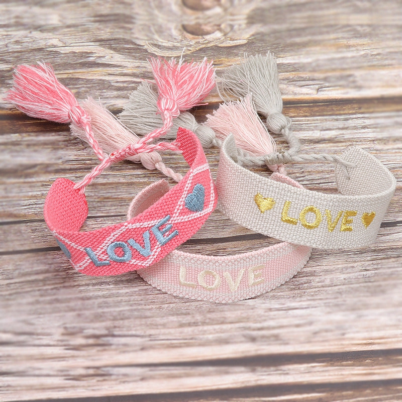 Wholesale Woven Tassel Bracelet with Letter Embroidery