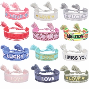 Wholesale Woven Tassel Bracelet with Letter Embroidery