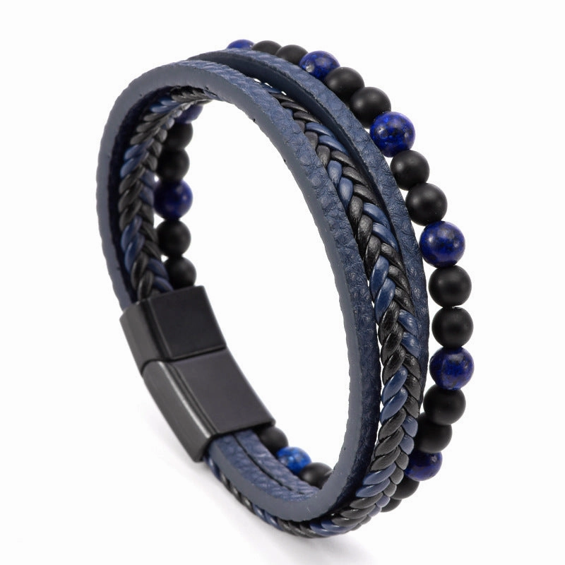 Wholesale Woven Tiger Eye Stone Alloy Buckle Men's Leather Bracelet