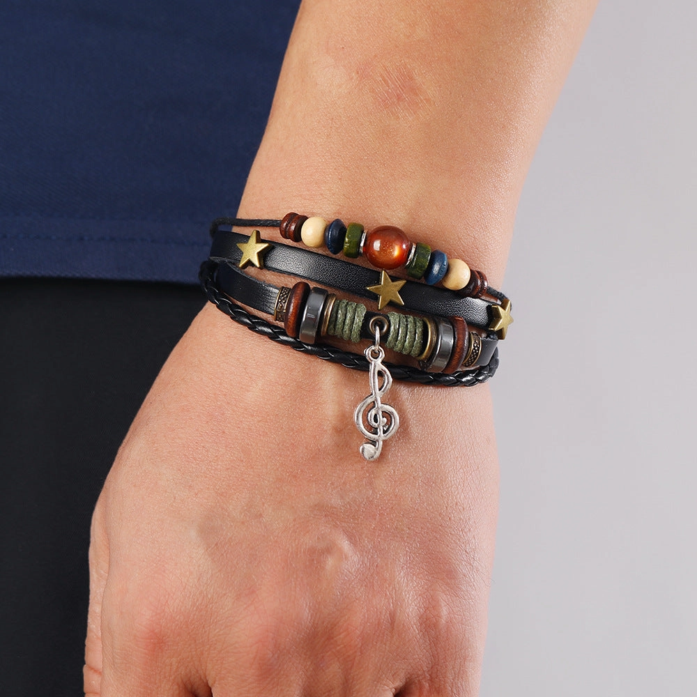 Wholesale Woven Vintage Note Leather Bracelet