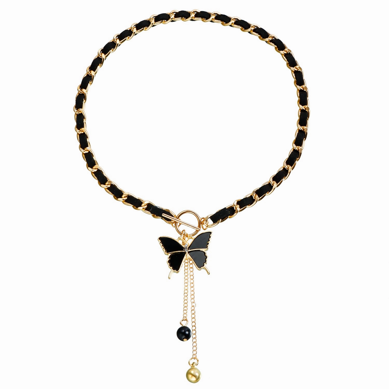 Wholesale Wrap Flannel Black Heart Mother of Pearl Necklace
