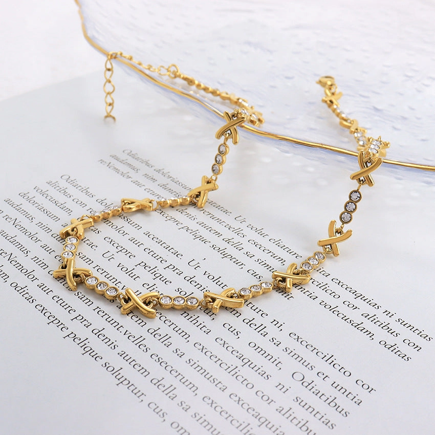 Wholesale X Shape Diamond Set Stainless Steel Necklaces