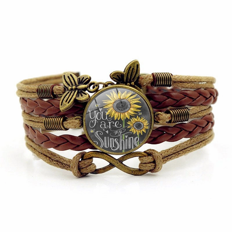 Wholesale You Are My Sunshine Quotes Time Gemstones Vintage Butterfly 8 Character Combo Alloy Bracelet