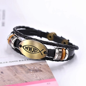 Wholesale Zinc Alloy Genuine Leather Multi-layer Snap Button Beaded Bracelet