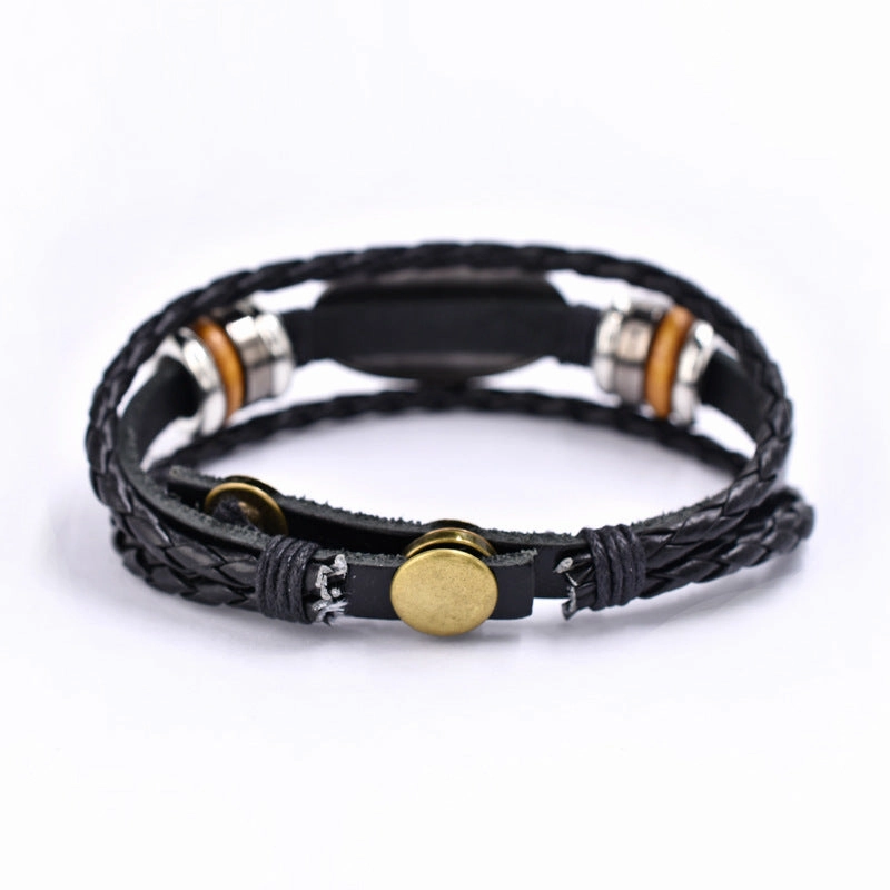 Wholesale Zinc Alloy Genuine Leather Multi-layer Snap Button Beaded Bracelet