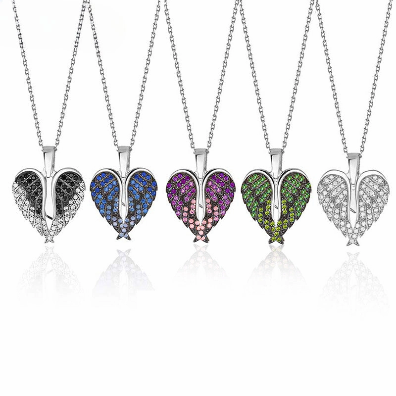 Wholesale Zircon Angel Wings Love DIY Engraving Necklace