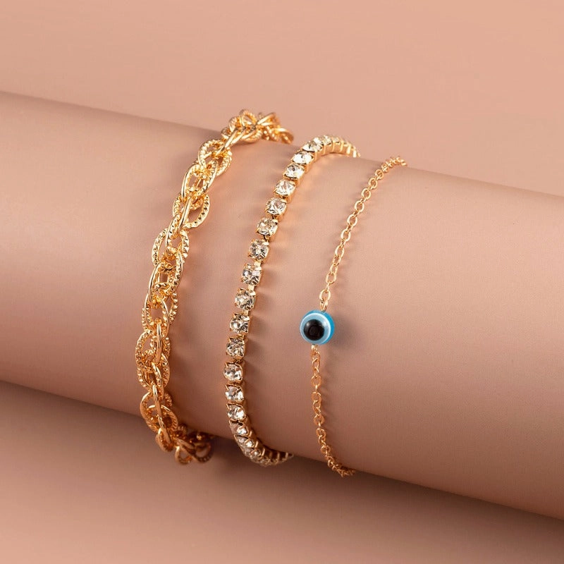 Wholesale Zircon Bracelet Set Exaggerated Geometric Beaded Thick Chain Bracelet