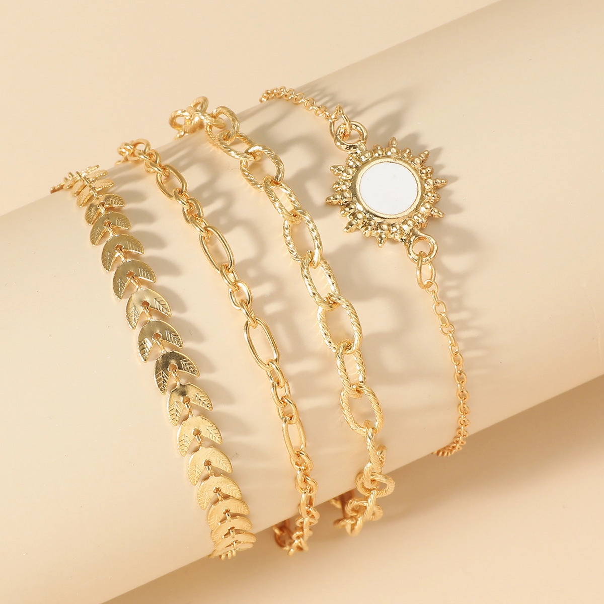 Wholesale Zircon Bracelet Set Exaggerated Geometric Beaded Thick Chain Bracelet