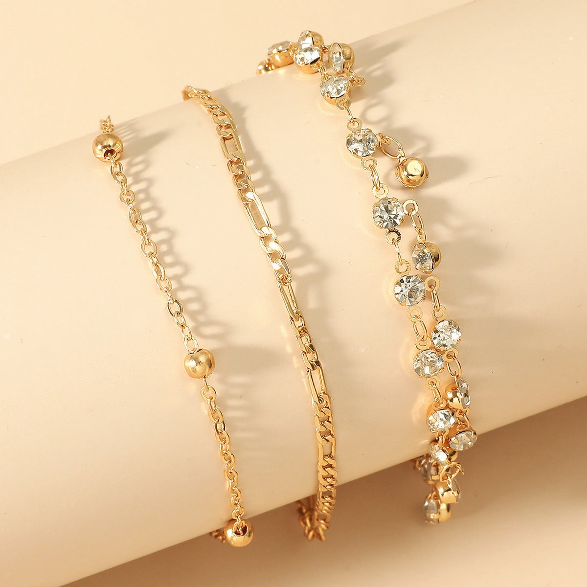 Wholesale Zircon Bracelet Set Exaggerated Geometric Beaded Thick Chain Bracelet
