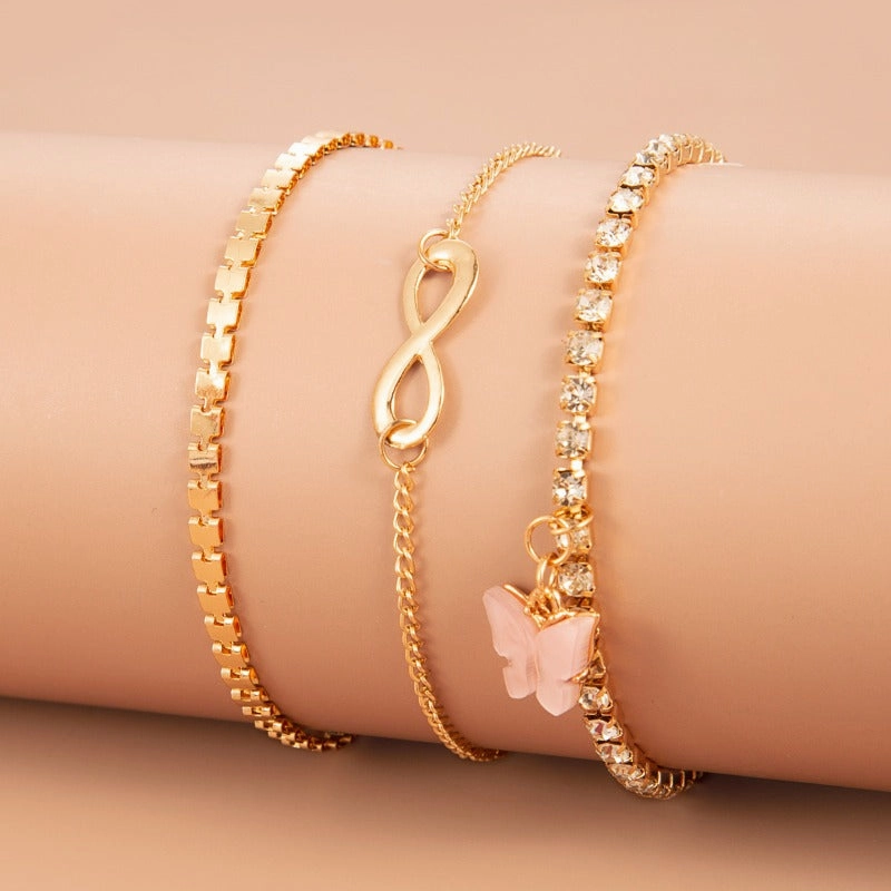 Wholesale Zircon Bracelet Set Exaggerated Geometric Beaded Thick Chain Bracelet
