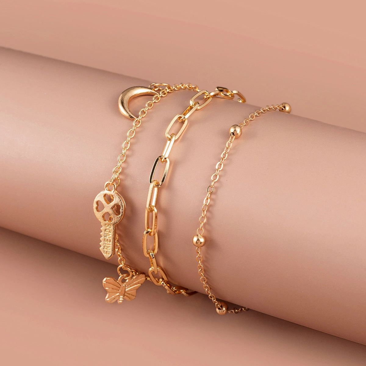 Wholesale Zircon Bracelet Set Exaggerated Geometric Beaded Thick Chain Bracelet