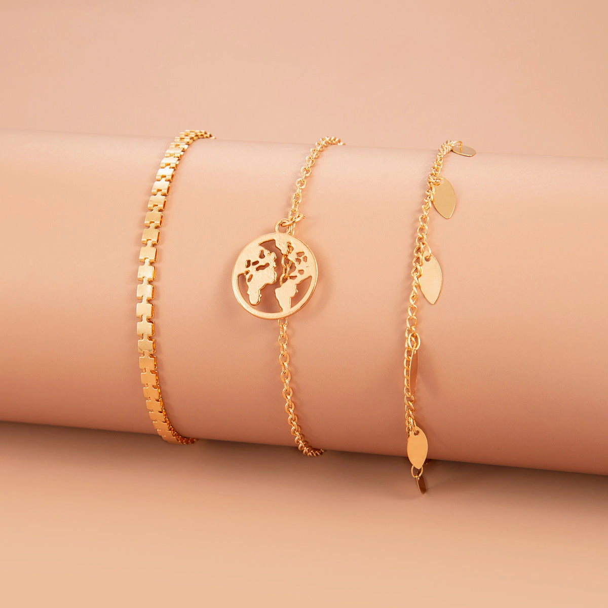 Wholesale Zircon Bracelet Set Exaggerated Geometric Beaded Thick Chain Bracelet