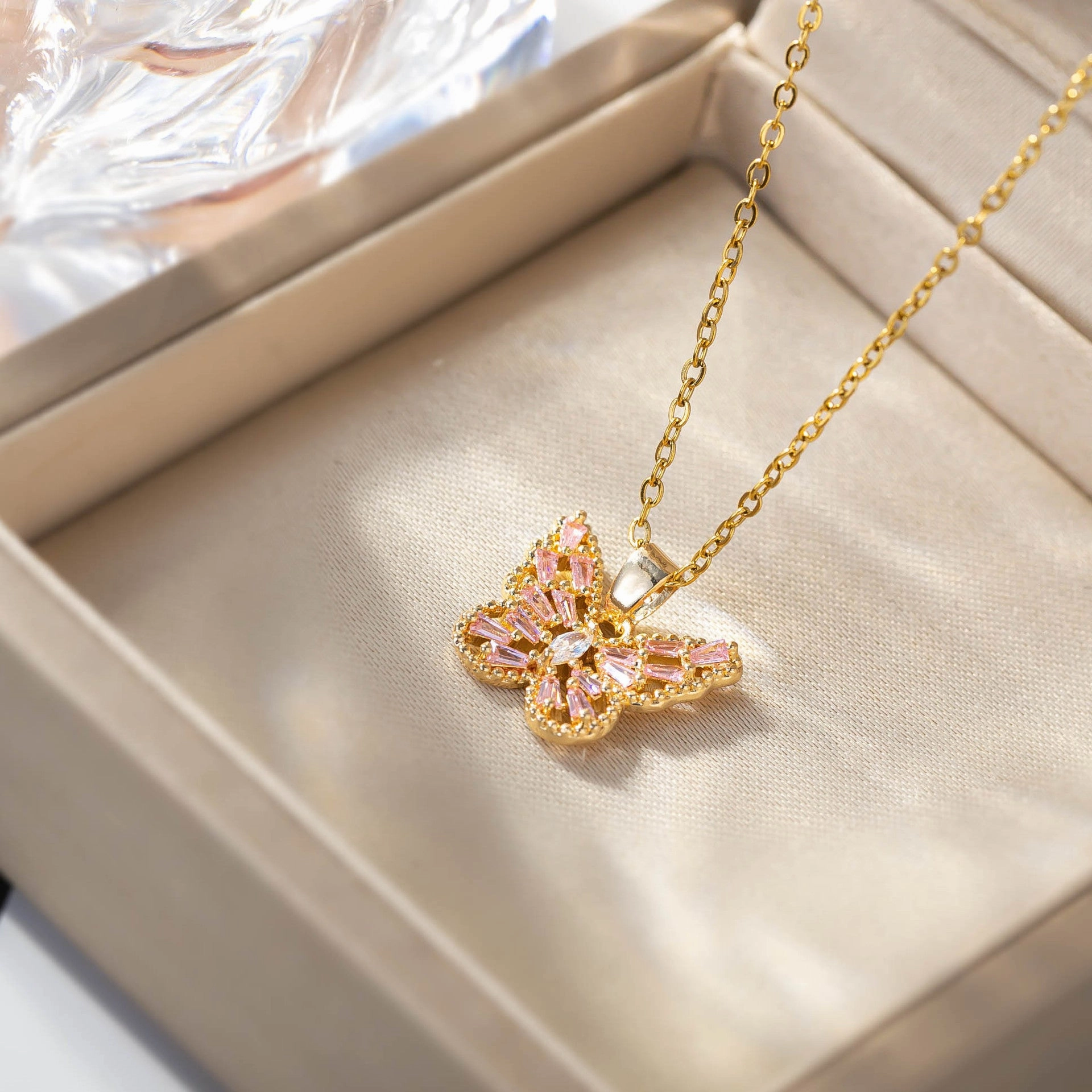 Wholesale Zircon Butterfly Titanium Steel Clavicle Necklace