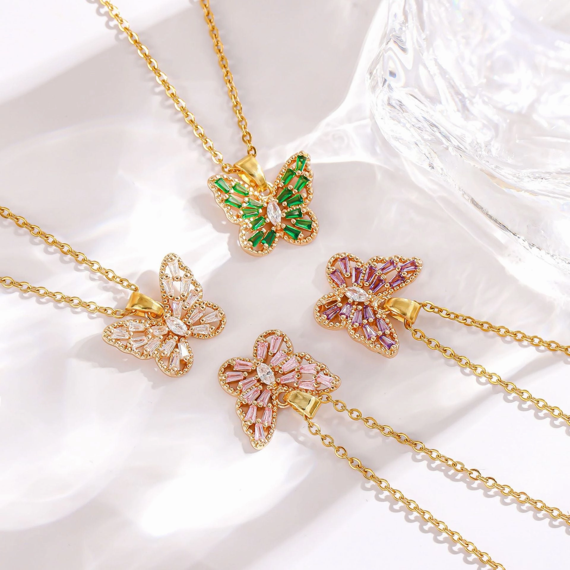 Wholesale Zircon Butterfly Titanium Steel Clavicle Necklace