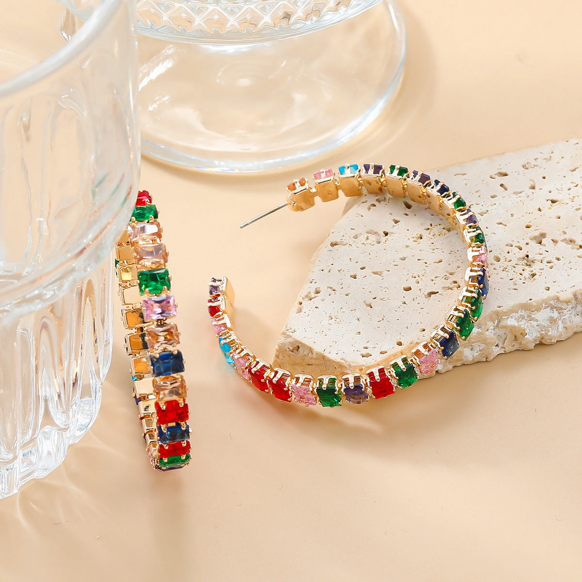 Wholesale Zircon Color Diamond Claw Chain Exaggerated Earrings